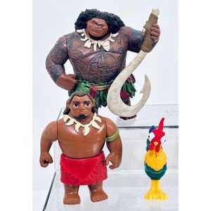 Disney Moana Maui Figure Set Hei Hei Grandma Tala Figurines lot of 6